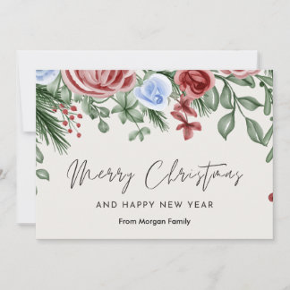 Watercolor Merry Christmas and Happy New Year Card