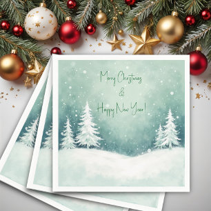 Watercolor Merry Christmas and Happy New Year Napkin