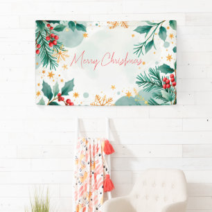 Watercolor Merry Christmas Banner – Leaves