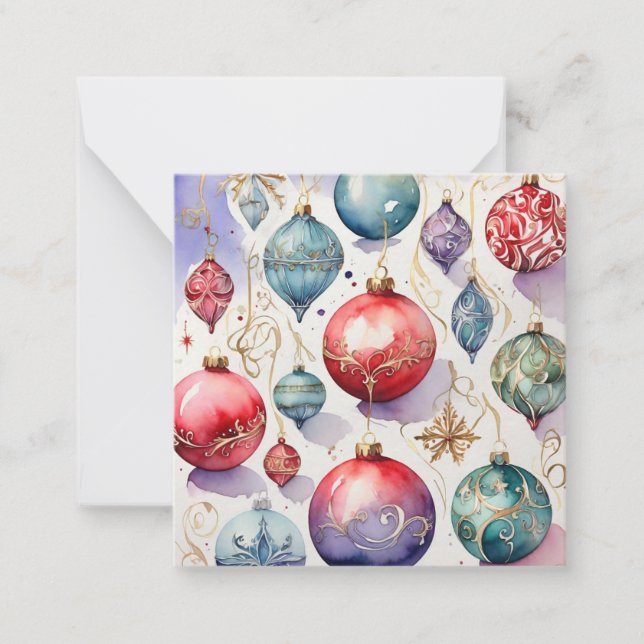Watercolor Merry Christmas Bauble Card (Front)