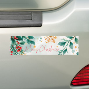 Watercolor Merry Christmas Bumper Sticker – Leaves