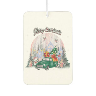 Watercolor Merry Christmas, Car Of Gifts Air Freshener