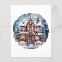 Watercolor Merry Christmas Cozy House