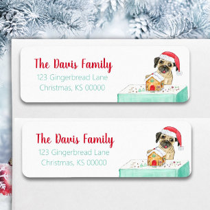 Watercolor Merry Christmas French Pug Label