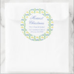 Watercolor Merry Christmas Garland Vintage  Classic Round Sticker<br><div class="desc">Watercolor Merry Christmas Garland Vintage Square Sticker.
This beautiful Christmas Sticker features watercolor Christmas garland with white bows and Bedford stockings. It is perfect if you are looking for classic,  southern,  grandmillenial Christmas stickers.
Message me for any need adjustments or matching items :)</div>