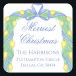 Watercolor Merry Christmas Garland Vintage  Square Sticker<br><div class="desc">Watercolor Merry Christmas Garland Vintage Square Sticker.
This beautiful Christmas Sticker features watercolor Christmas garland with white bows and Bedford stockings. It is perfect if you are looking for classic,  southern,  grandmillenial Christmas stickers.
Message me for any need adjustments or matching items :)</div>