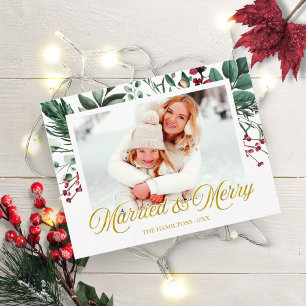 Watercolor Merry Christmas Holidays Photo Postcard