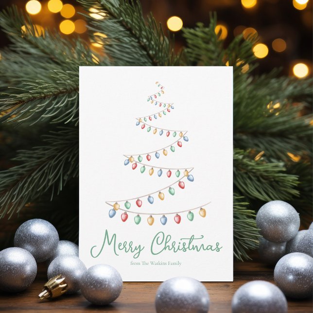 Watercolor Merry Christmas Lights Tree Modern Holiday Card (Creator Uploaded)