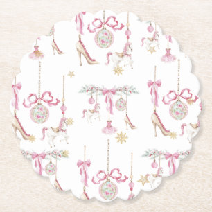 Watercolor Merry Christmas Nutcracker ballet pink Paper Coaster
