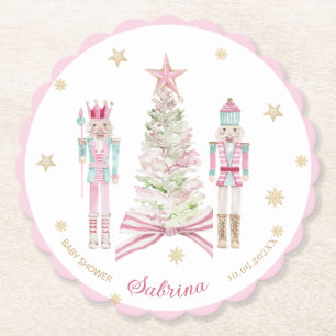 Watercolor Merry Christmas Nutcracker ballet pink Paper Coaster