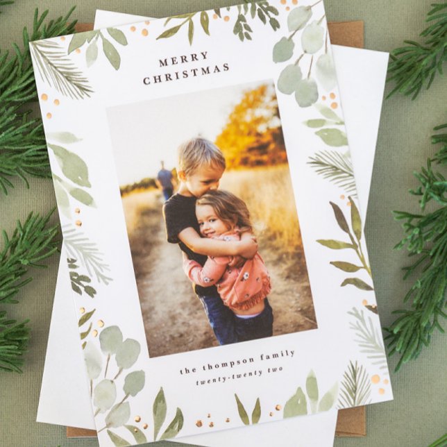 Watercolor Merry Christmas Photo Card Real Foil (Creator Uploaded)