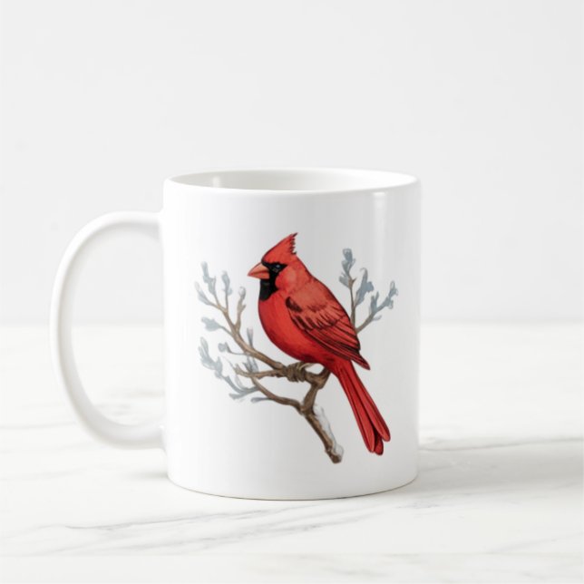 Watercolor Merry Christmas Red Cardinal  Coffee Mug (Left)
