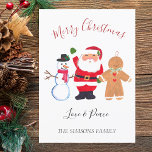 Watercolor Merry Christmas Santa Snowman  Holiday Card<br><div class="desc">Merry Christmas card. Watercolor Santa,  snowman,  gingerbread man,  traditional card. Please personalize it with your details.</div>