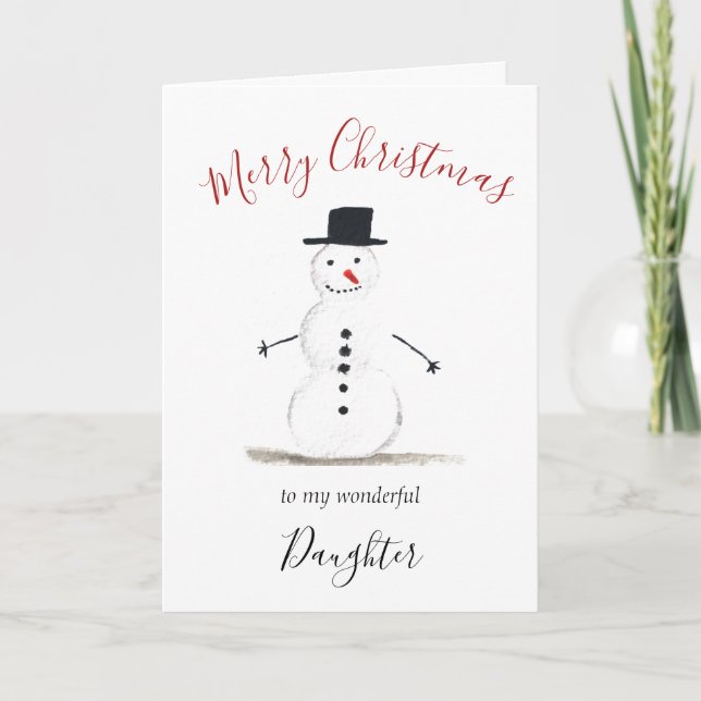 Watercolor Merry Christmas Snowman Daughter Holiday Card (Front)