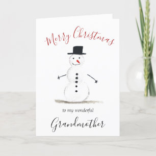 Watercolor Merry Christmas Snowman Grandmother Holiday Card
