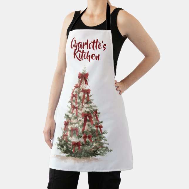 Watercolor Merry Christmas Tree | Cooking Apron (Insitu)