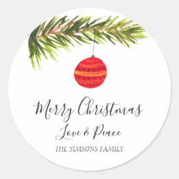 Watercolor Merry Christmas Tree Merry and bright Classic Round Sticker