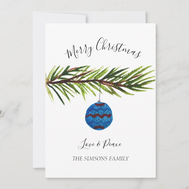 Watercolor Merry Christmas Tree Merry and bright Holiday Card (Front)