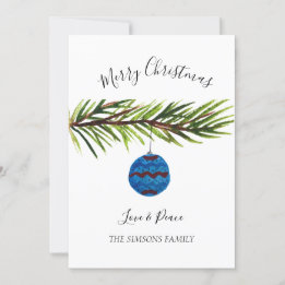 Watercolor Merry Christmas Tree Merry and bright Holiday Card