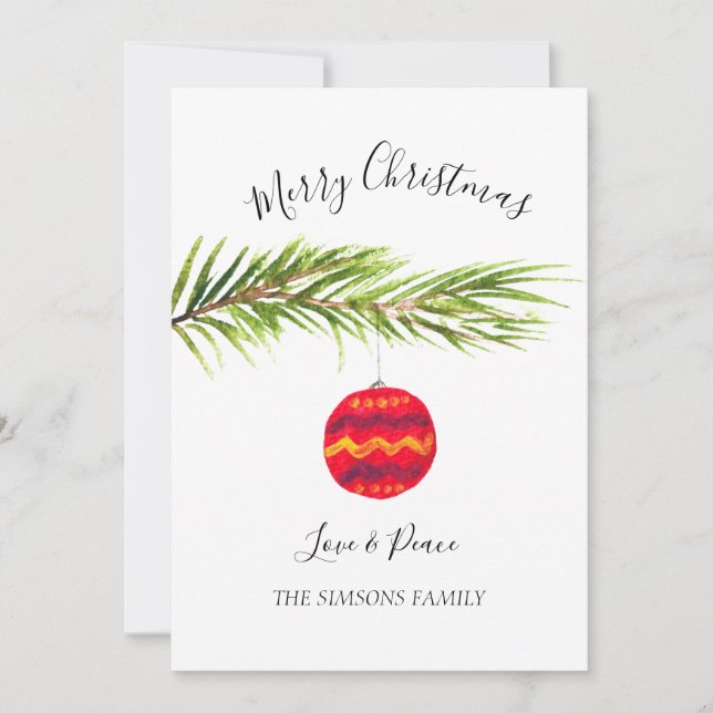 Watercolor Merry Christmas Tree Merry and bright Holiday Card (Front)