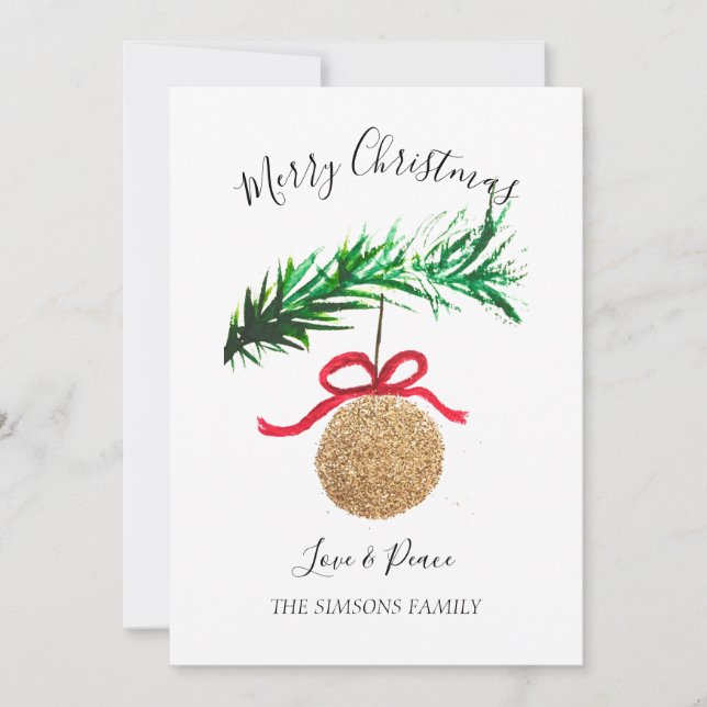 Watercolor Merry Christmas Tree Merry and bright Holiday Card (Front)