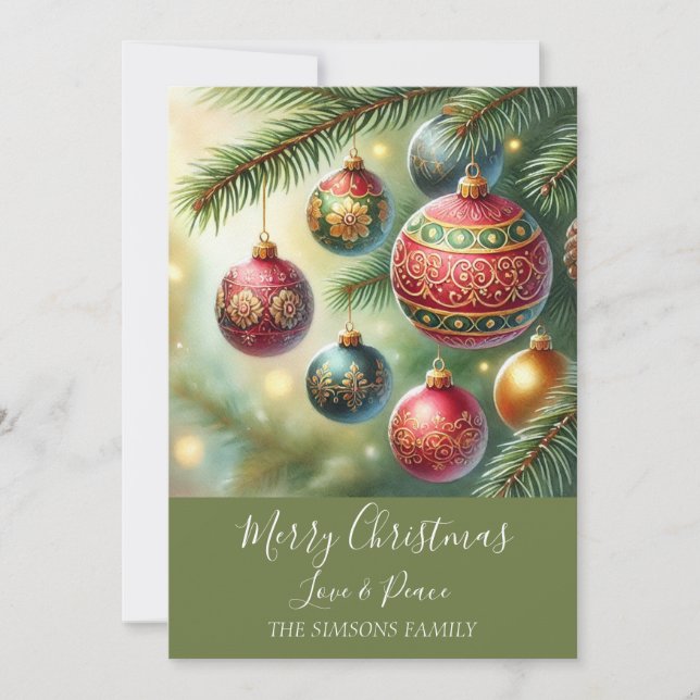 Watercolor Merry Christmas Tree Merry and bright Holiday Card (Front)