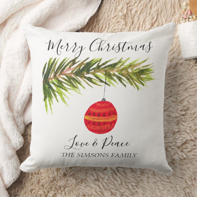 Watercolor Merry Christmas Tree Merry and bright Throw Pillow (Blanket)