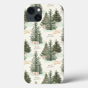 Watercolor Merry Christmas Tree Pattern Holiday iPhone 13 Case