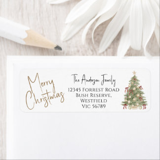 Watercolor Merry Christmas Tree Return Address