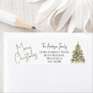 Watercolor Merry Christmas Tree Return Address