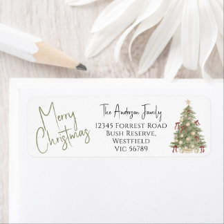 Watercolor Merry Christmas Tree Return Address