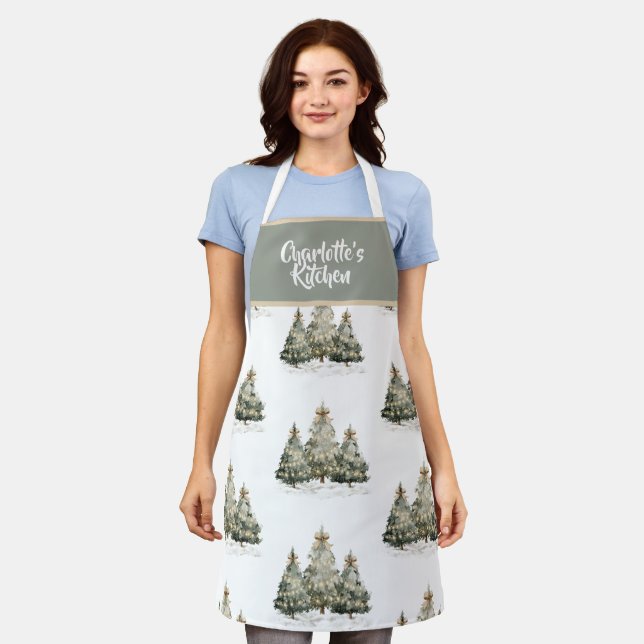 Watercolor Merry Christmas Trees | Cooking Apron (Worn)