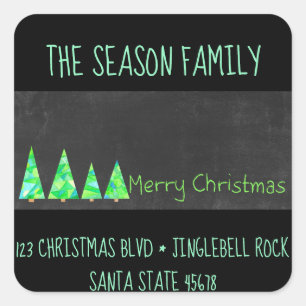 watercolor merry christmas trees square sticker