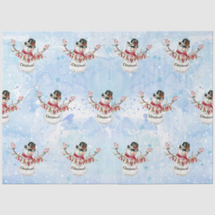Watercolor Merry Christmas Typography Cute Snowman Tissue Paper