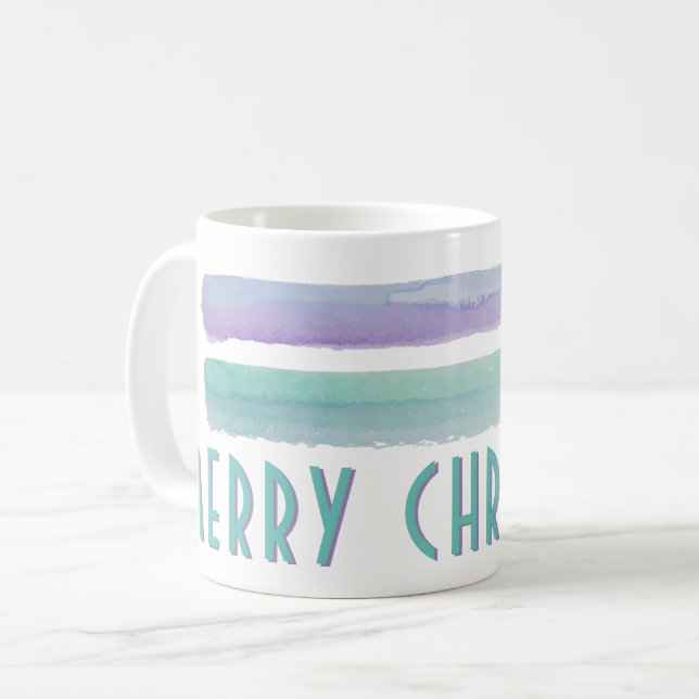 Watercolor Merry Christmas Typography Holiday Coffee Mug (Front Left)