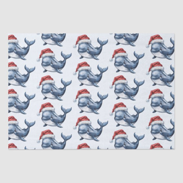 Watercolor Merry Christmas Whale Drawing  Tissue Paper (Front)