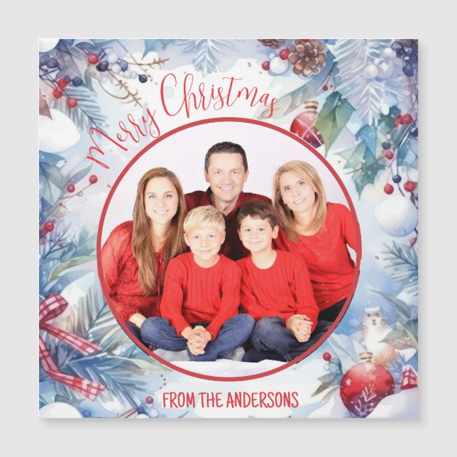 Watercolor Merry Christmas Winter Border Photo (Front)