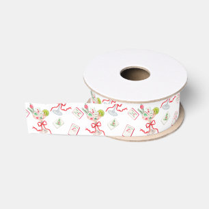 Watercolor Merry Mahjong Christmas Cocktail Party Grosgrain Ribbon