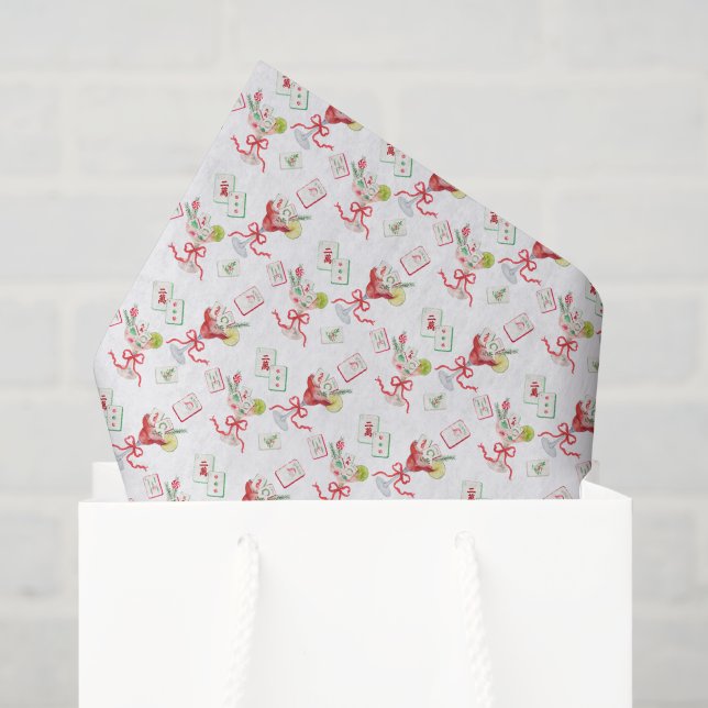 Watercolor Merry Mahjong Christmas Cocktail Party Tissue Paper (Gift Bag)