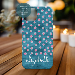 Watercolor Messy Polka Dots - blue and pink