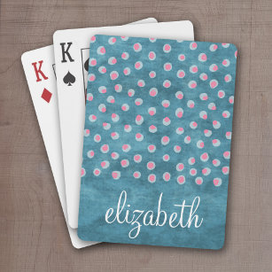 Watercolor Messy Polka Dots - blue and pink Playing Cards
