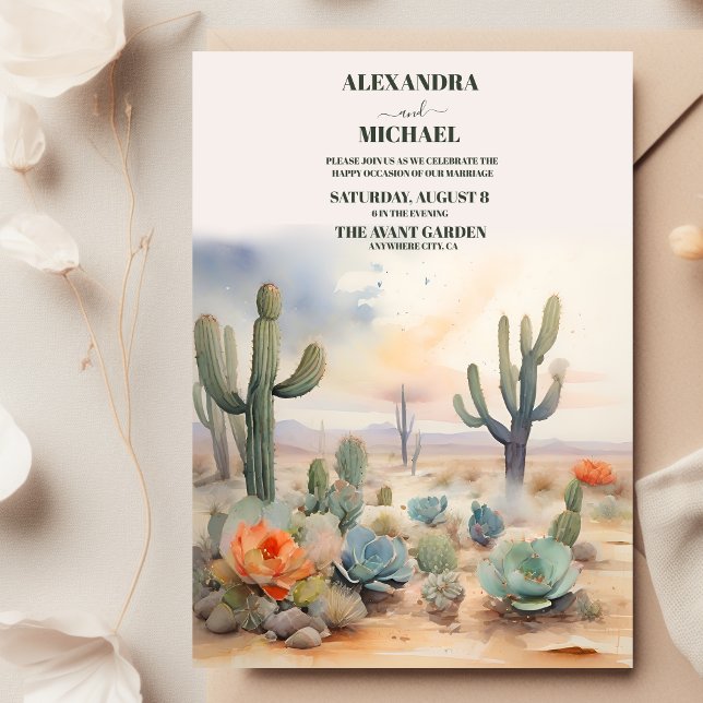 Watercolor Mexican Cactus Desert Wedding Invitation (Creator Uploaded)
