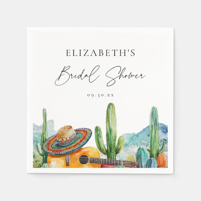 Watercolor Mexican Cactus Fiesta Bridal Shower Napkin (Front)
