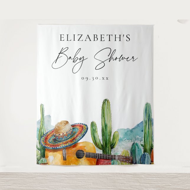 Watercolor Mexican Fiesta Baby Shower Backdrop Tapestry (Front)