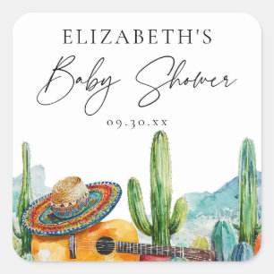 Watercolor Mexican Fiesta Cactus Baby Shower Favou Square Sticker