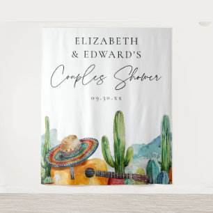 Watercolor Mexican Fiesta Couples Shower Backdrop Tapestry