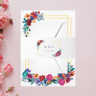 Watercolor Mexican Fiesta Flower Wedding Invitation Belly Band