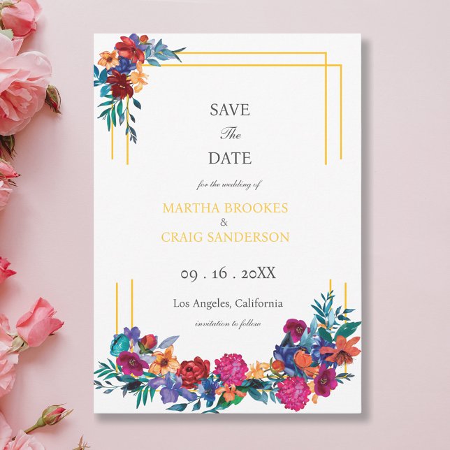 Watercolor Mexican Fiesta Flower Wedding Save the  Invitation (Creator Uploaded)