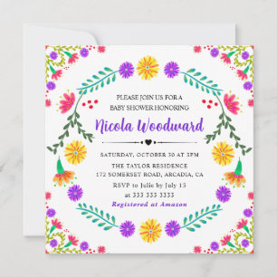 Watercolor  Mexican flowers Fiesta Baby Shower Invitation