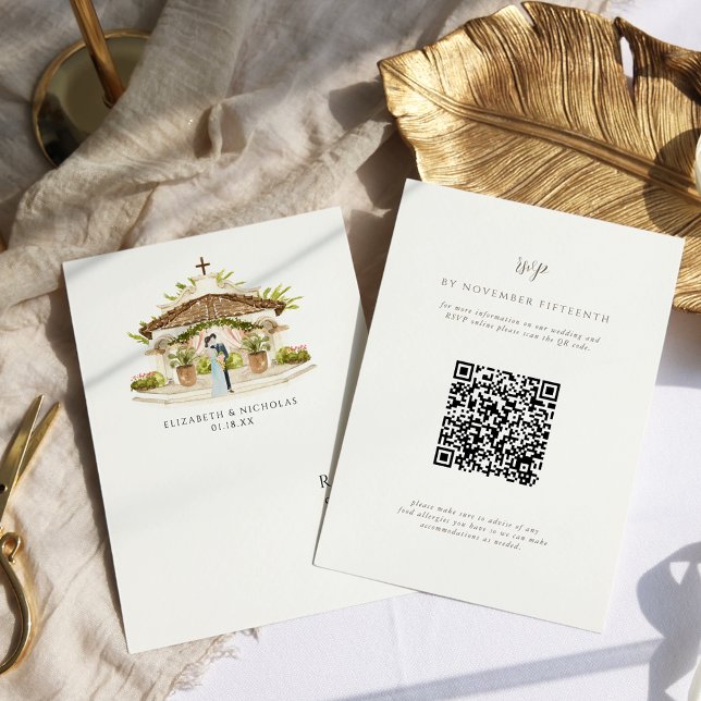 Watercolor Mexico Hacienda | QR Code Wedding RSVP (Creator Uploaded)